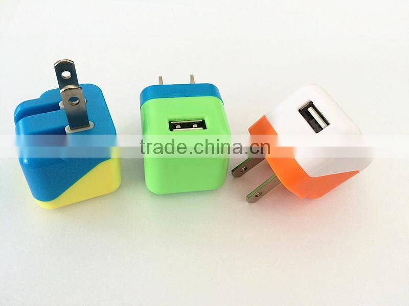 Customized colors US folding plug OEM wall charger 5V 1A wireless travel charger adapter for iPhone /Samsung