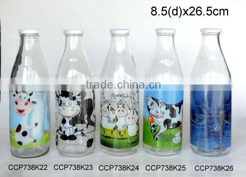 Glass bottle glass milk bottle with decal printing (CCP684K36)