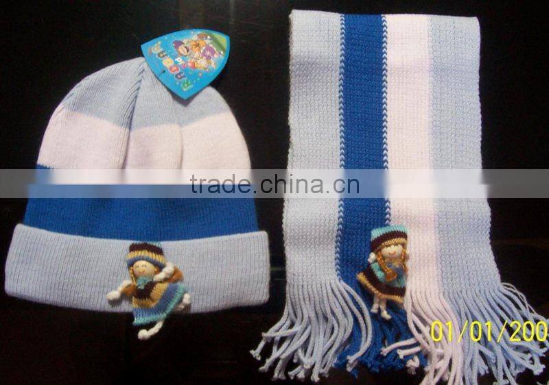 promotional customized 100% acrylic red knitted jacquard hat/scarf set with customized logo for adults