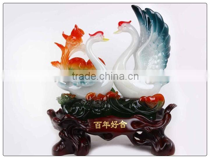 resin statue , lovey decoration with Luckly Swan , Love swan