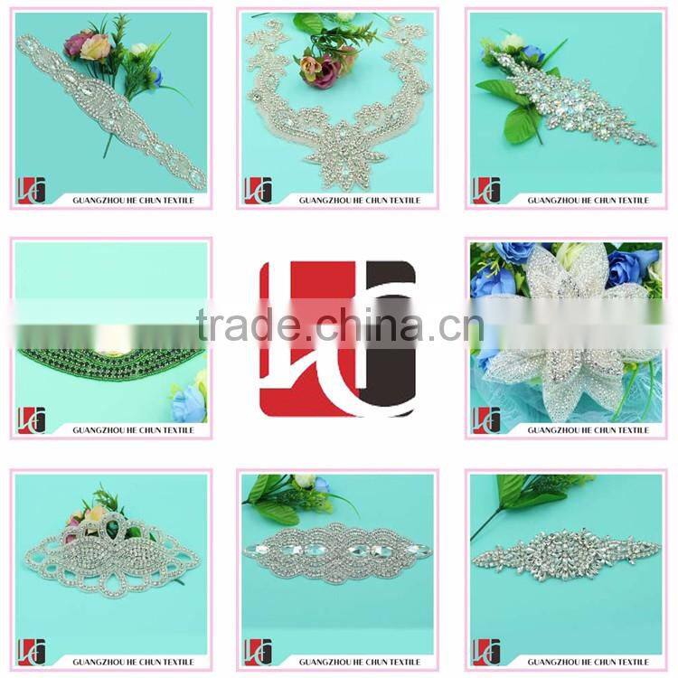 HC-2148-1 Hechun Sewed Sequined Bead Crochet Lace Applique for Clothes