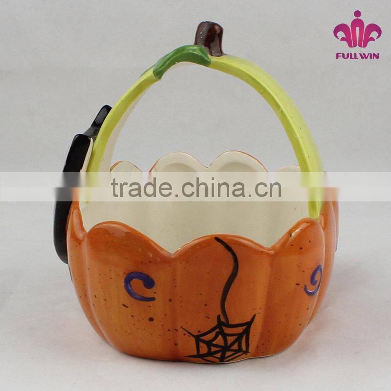 Halloween decoration ceramic basket with pumpkin design