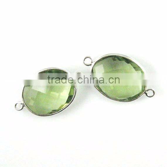 Fashion Silver Green Amethyst quartz oval Gemstone Connector
