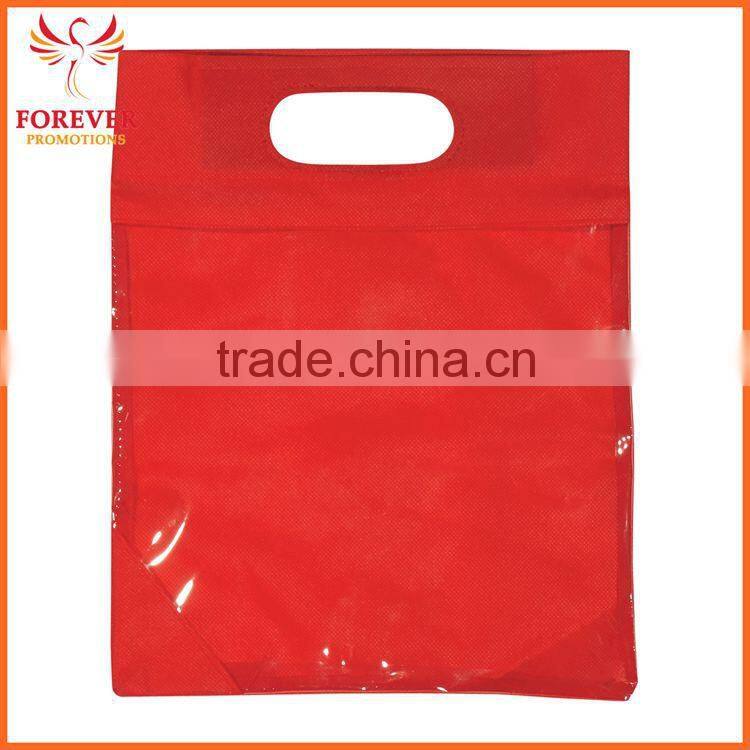 Custom Logo Exhibition Cheap Non-woven Clear View Die Cut Handles Tote Bag For Sale