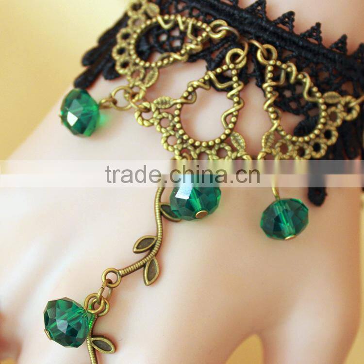 crystal lace bracelet ring, gold bracelet connected ring