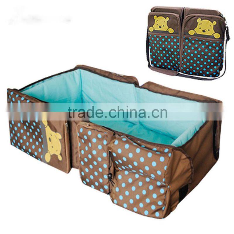 polyester with dot printing foldable travel diaper bags/ baby travel cot