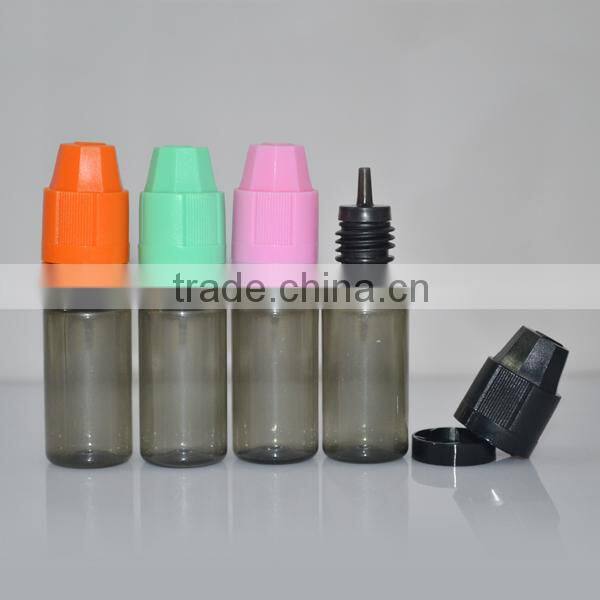10ml PET e liquid bottle with childproof cap and long thin dropper tip