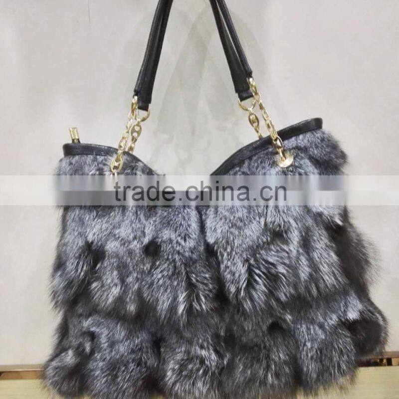 Luxury design fox fur handbag for women