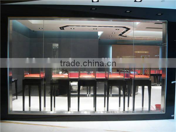 Black Wooden Shop Cabinet With Glass Showcase For Jewel Watch Display