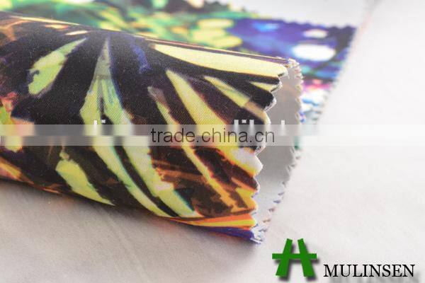 Shaoxing Mulinsen poly rayon sateen paper printing high quality floral fabric