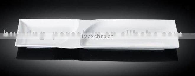 H8269 white porcelain two case oem rectangular divided dinner plate