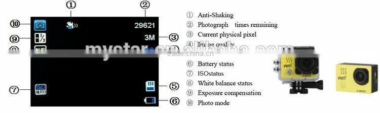 Six bright-coloured color Sports Camera Sj8000 HD 1080P 30FPS fit car rear mirror with camera