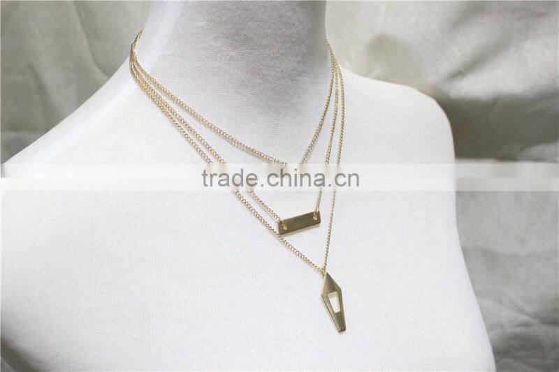 Multistrand Gold Bar Square Necklace 3 Strand Necklace Chain Pendant Necklace Layered Necklace Fashion Style Wholesale