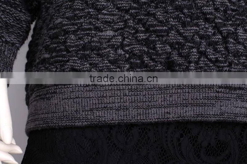 New product womens' round neck long sleeve pullover wool knitted sweater with jacquard
