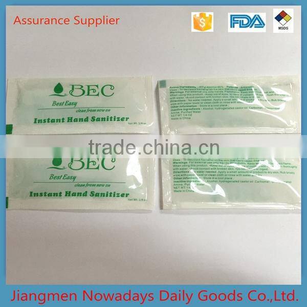 instant FDA mini alcohol gel sachet