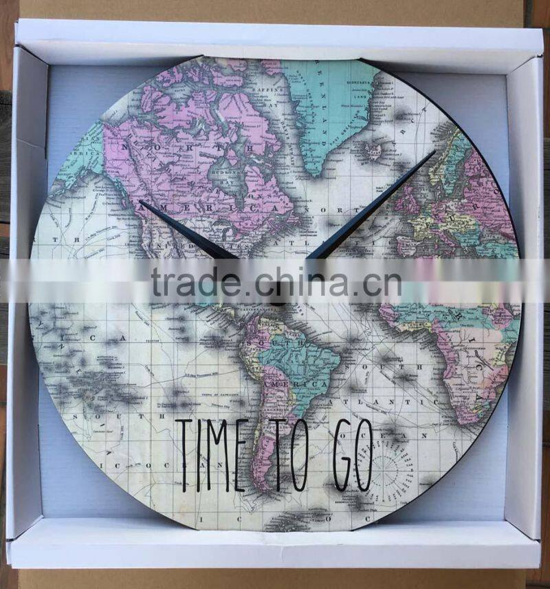 16 inch High quality and big size home decoration MDF map wall clock