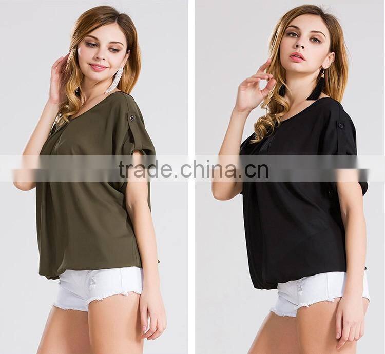 2016 Summer Women Round Neck Pleated Crop Tops Ladies Short Sleeve Tabs Lace Back Hollow Out Chiffon Blouses Elegant Design