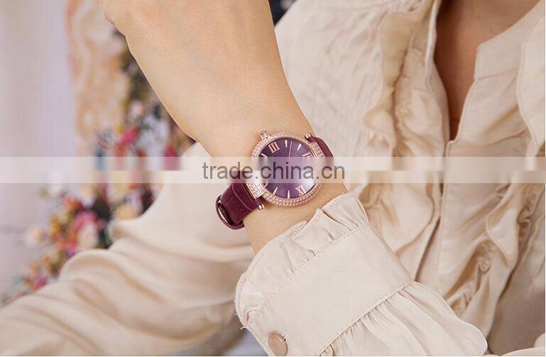 Hot Sale Lady Leather Crystal Wrist Watch With Fashion Style