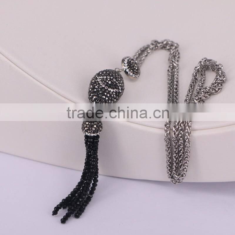 Oval/Evil Eye Pendant Necklace, Gem stone Druzy Pendant, With Crystal Paved Crystal Tassel Jewelry, Stone Chain Necklace