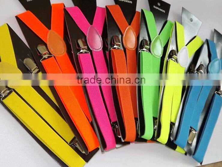 Mens Womens Candy color Clip-on Suspenders Elastic Y-Shape Adjustable Braces Solids