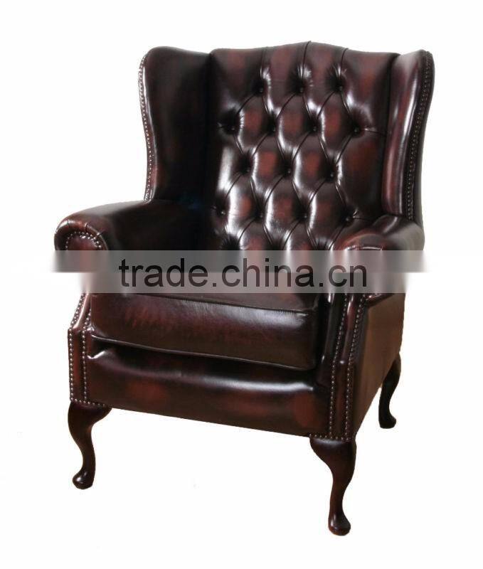 Antique style wing back sofa chair leather sofa single sofa used for hotel