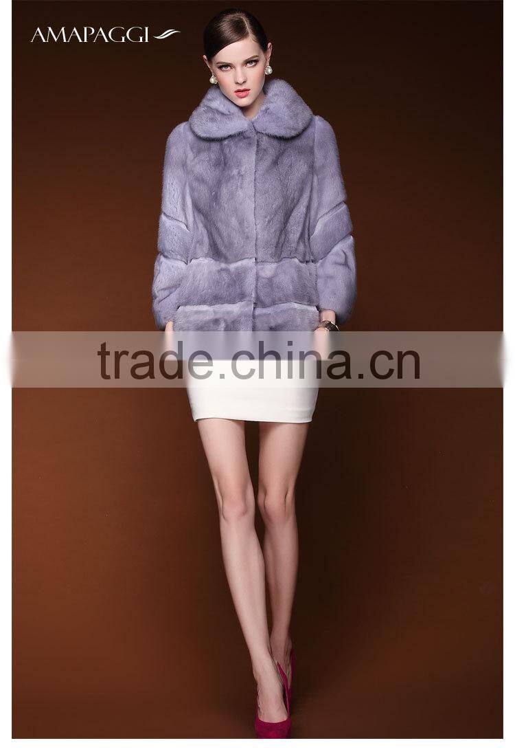 Fashion luxury light purple real women mink fur coat for sale
