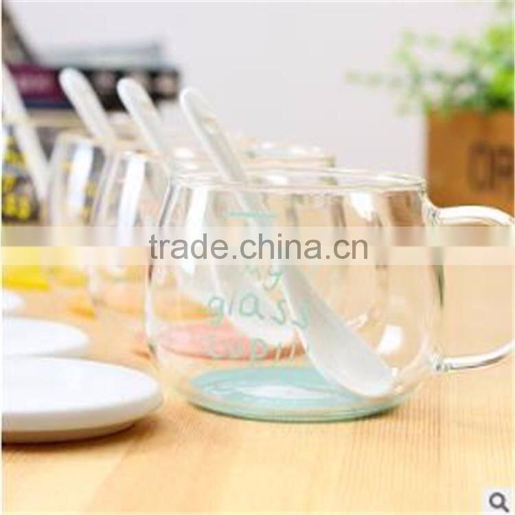 High borosilicate material creative fruit glass cup with ceramic spoon and lid for restaurant