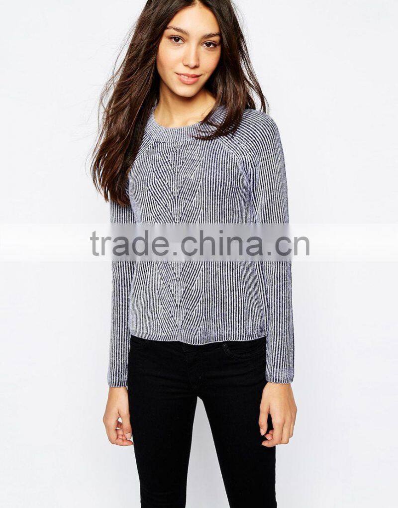 OEM Service Vertical Stripe Sweater Round Neck Long Sleeves Women Hoody Sweater