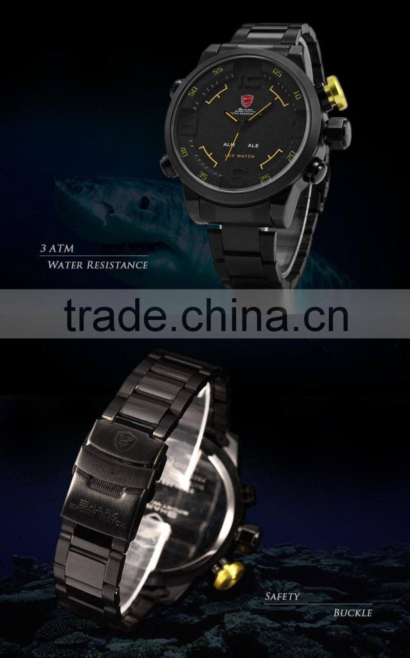 Military SHARK Analog LED Stainless Steel Sport Quartz Wrist Men Digital Watch