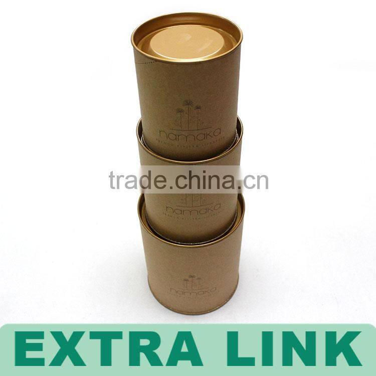 Nut pack food use steel lid gold foil inside logo custom kraft paper cylinder box