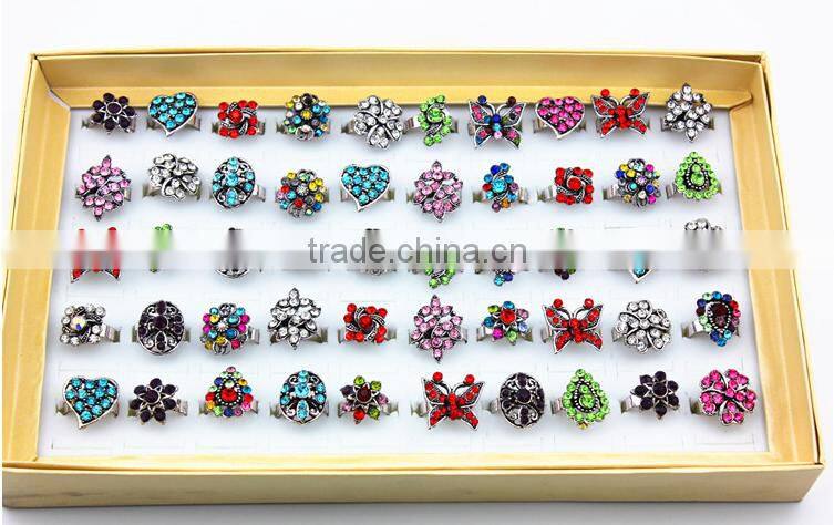 Europe style alloy colourful diamante flower open rings