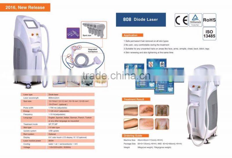 2017 health and beauty salon equipment permanent 808nm diode laser hair removal machines