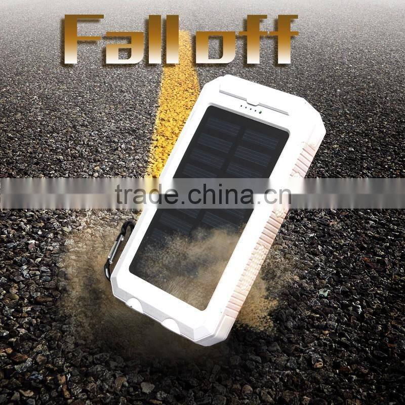 Outdoor survival waterproof solar mobile power bank charger with hook 10000mah