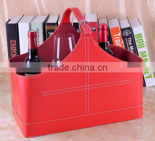 high grade Crocodile pattern leather magazine clothing wine basket holder for storage, leather gift basket