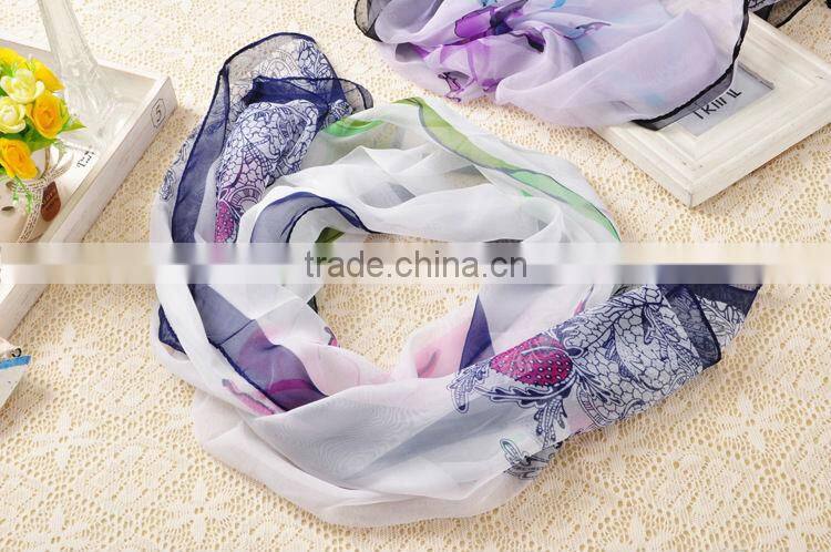 Spring Summer New Women's Georgette Chiffon Flower Printed Scarf Wraps Shawl Stole Soft