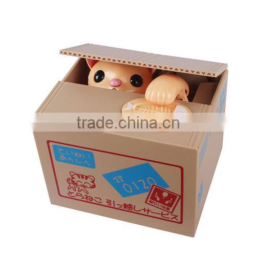 Creative Stealing money kitten cat coin bank/piggy bank-brown color