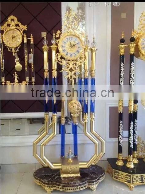 Nouveau Blue Crystal and Copper Cast Floor Clock, Home Decorated Bronze Floor Clock