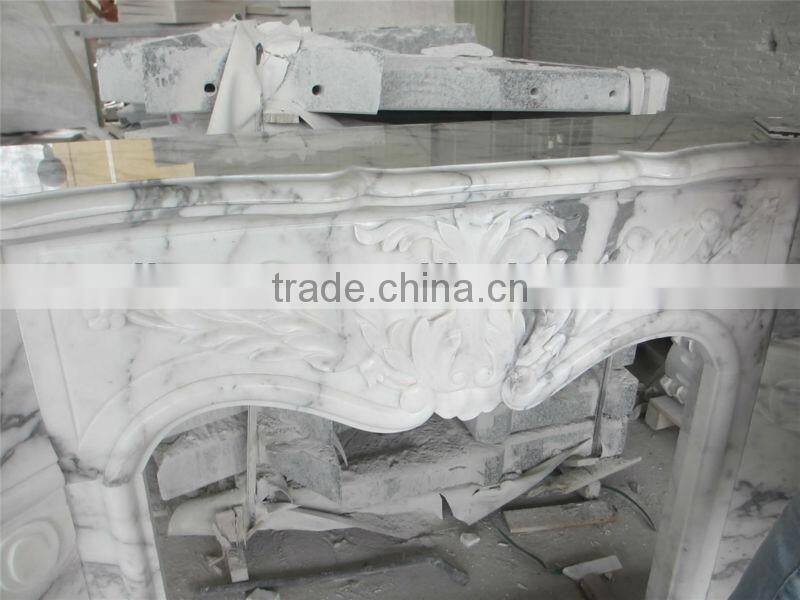 Italian Arabescato White Marble Fireplace Mantel Surrounding With Remote Control Insert