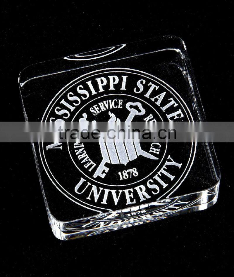 solid crystal square paperweight with rounded corners