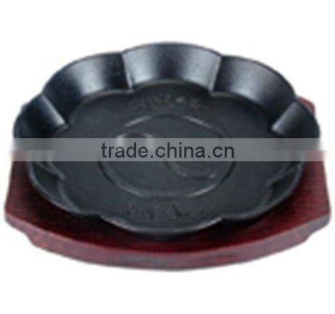 Cast iron steak baking pan with wood tray,grill plate