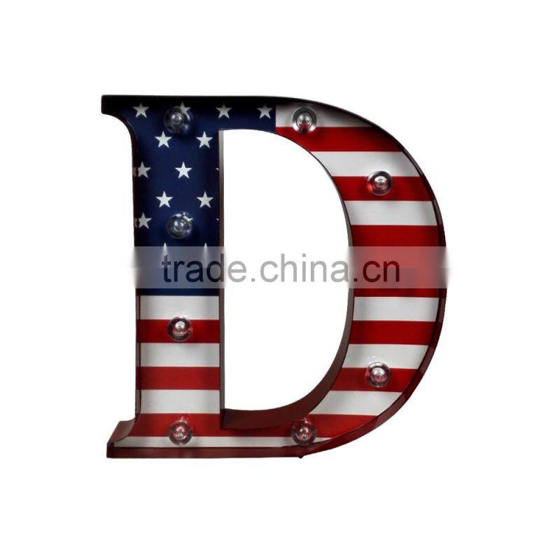 Store More Marquee LED Light Up Letter D With American Flag Print