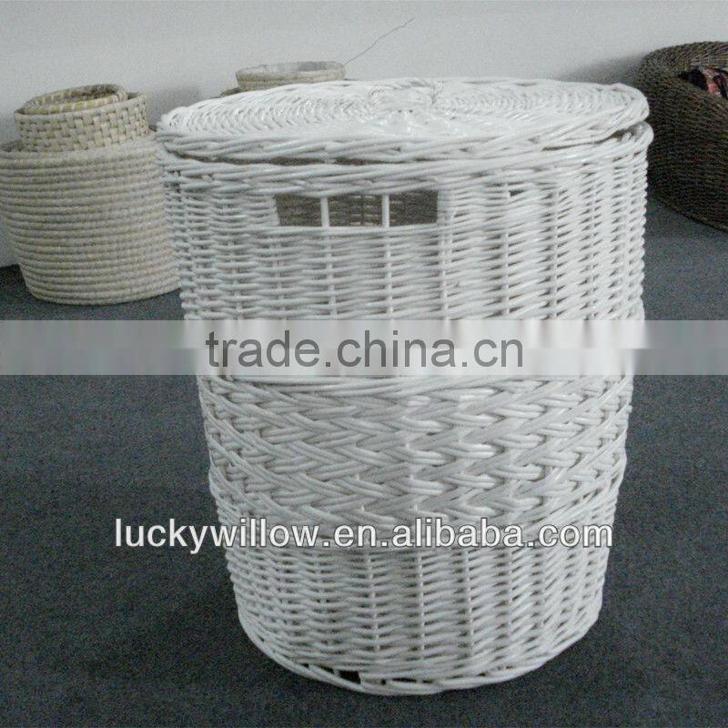 wholesale white wicker laundry basket with handle