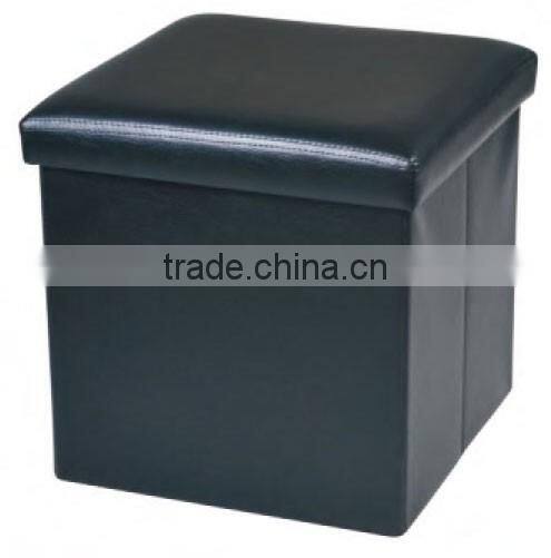 Black Collapsible Faux Leather Foot Rest Storage Stool