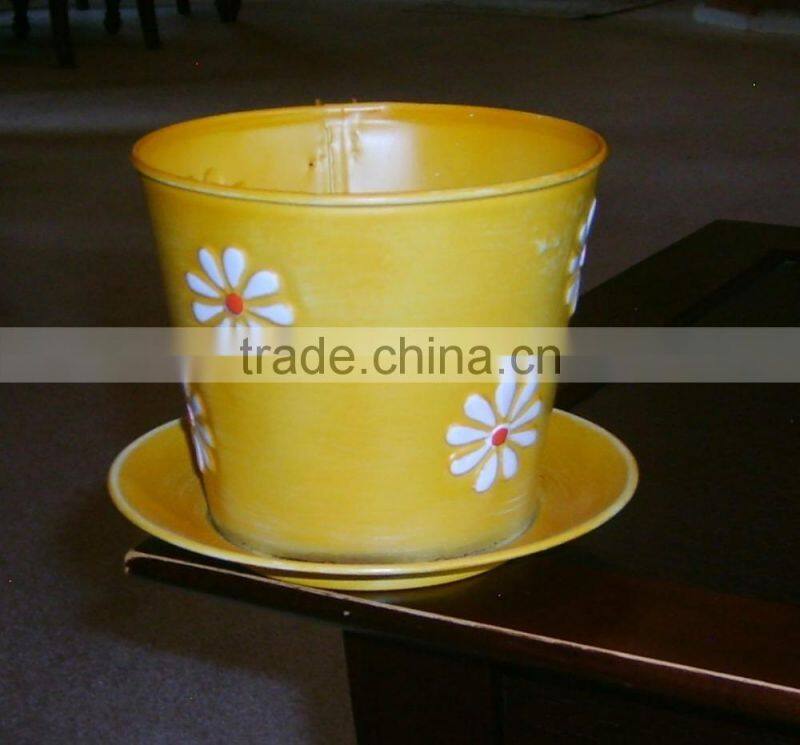 customizedl mug ,Yellow Metal Cup and Saucer Pot Container Planter