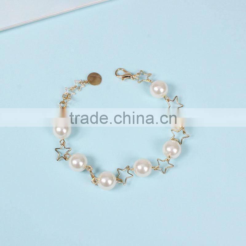 gold star pearl linked bracelet gold chain bracelet
