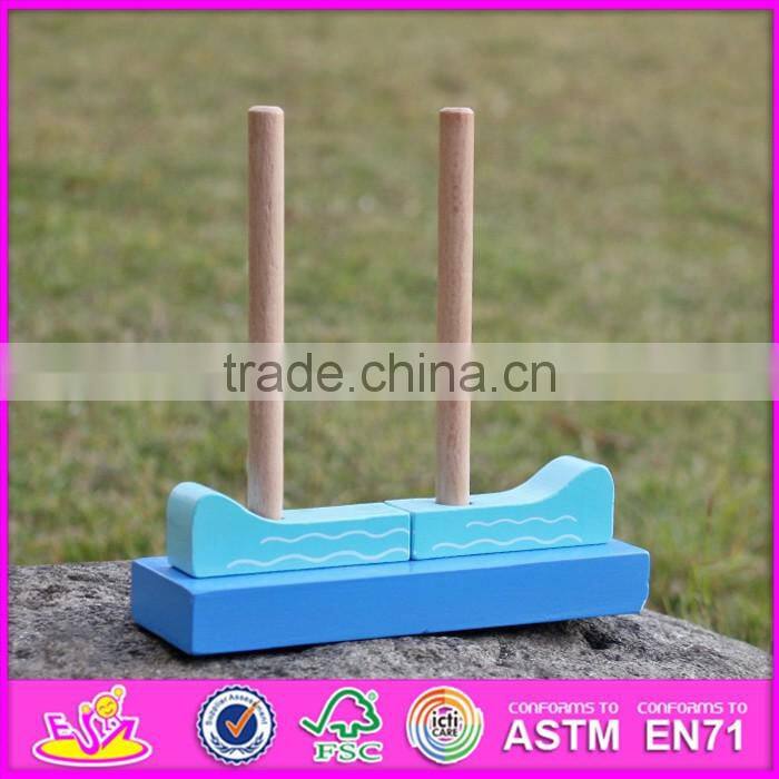 2017 new design pirate boat shape wooden stacking toys for 1 year old W13D134