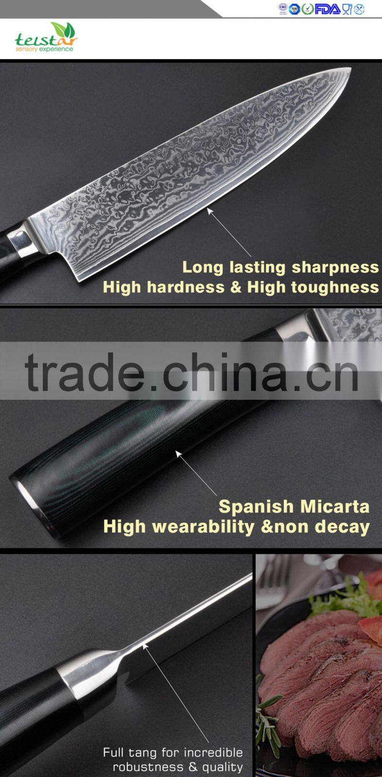 8" inches Damascus kitchen knives Damascus knife high quality VG10 Japanese steel chef knife Micarta handle