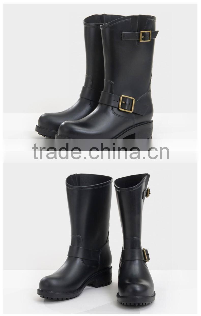 mid-tube Europe style custom women cheap rain boots with buckles