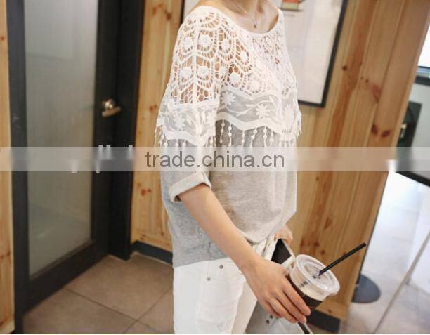 Plus Size 2015 Summer Casual Blusas Women Fashion Clothing Black Gray Girls Lace Blouses Dress Woman Roupas Shirts