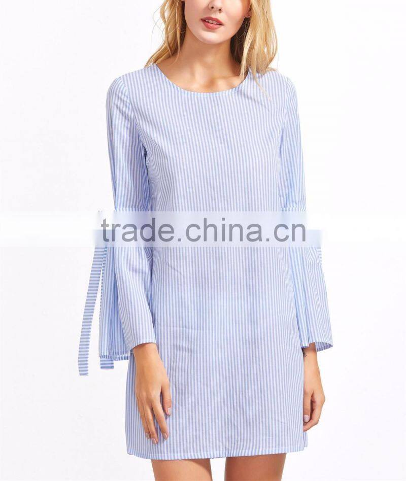 New Arrival 2017 Fashion Striped Long Sleeve Comfortable Cotton fitted Casual Shirt Dress